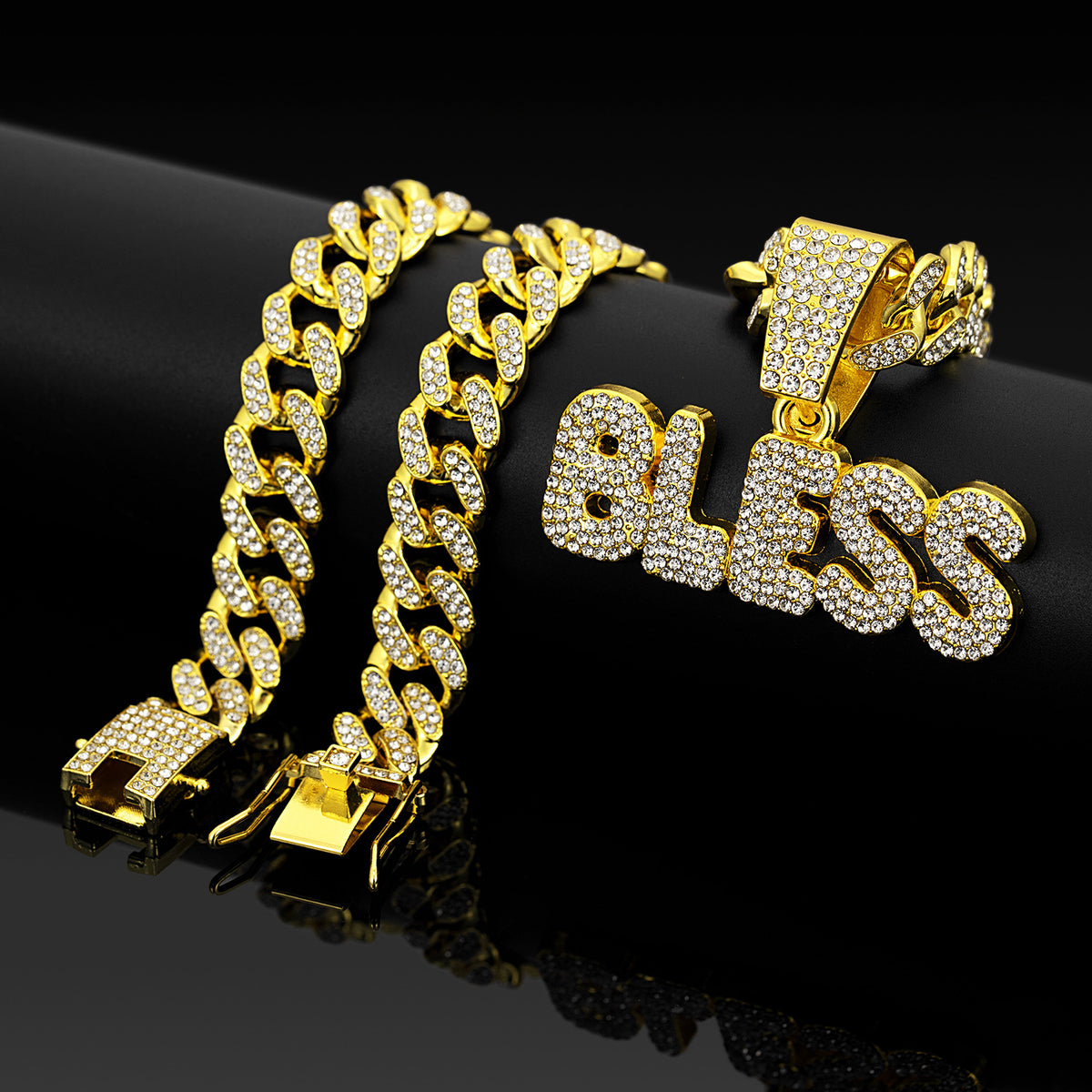 CADENA CUBANA + DIJE BLESS GOLD